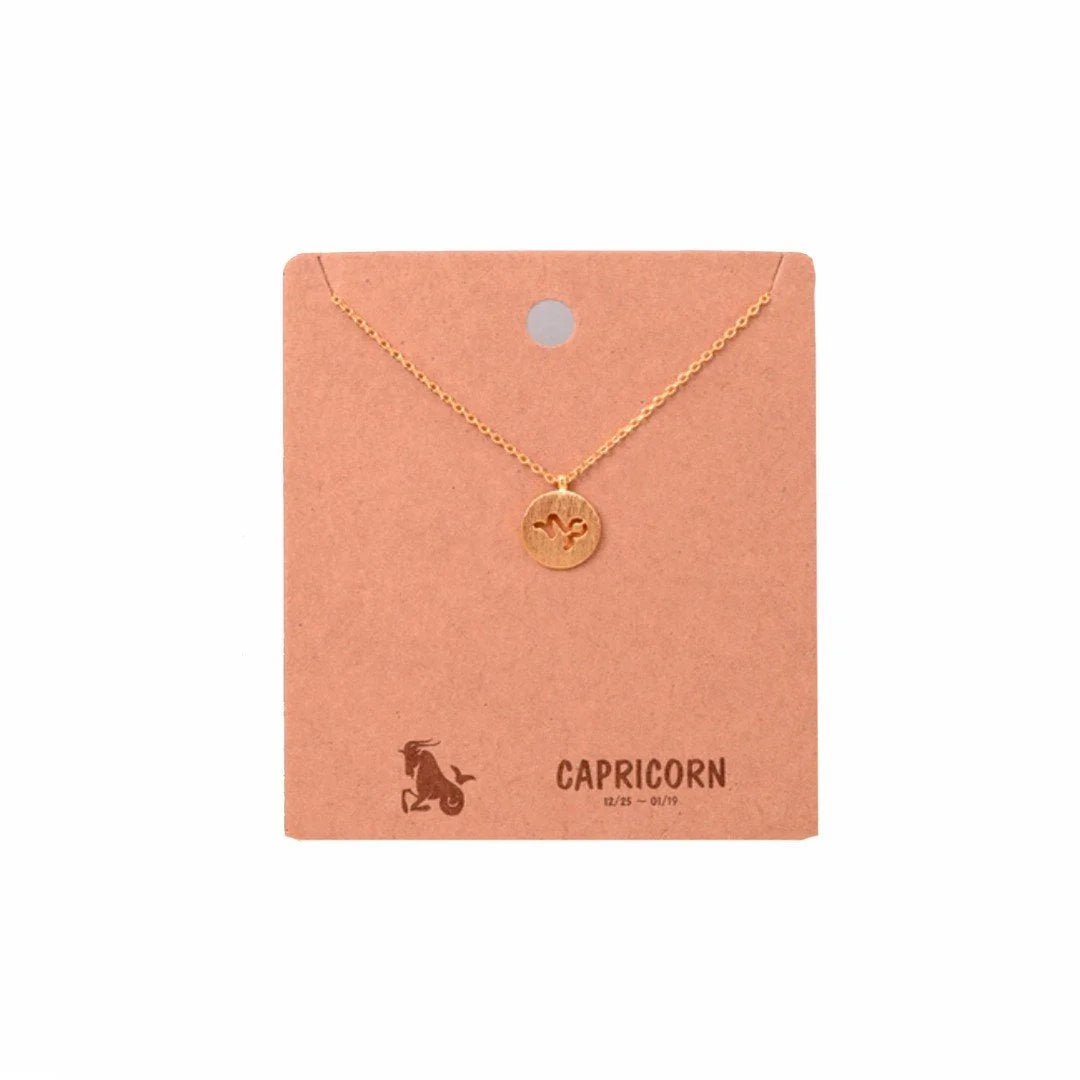 Gold plated Capricorn Zodiac Sign Necklace showcasing the Capricorn zodiac symbol