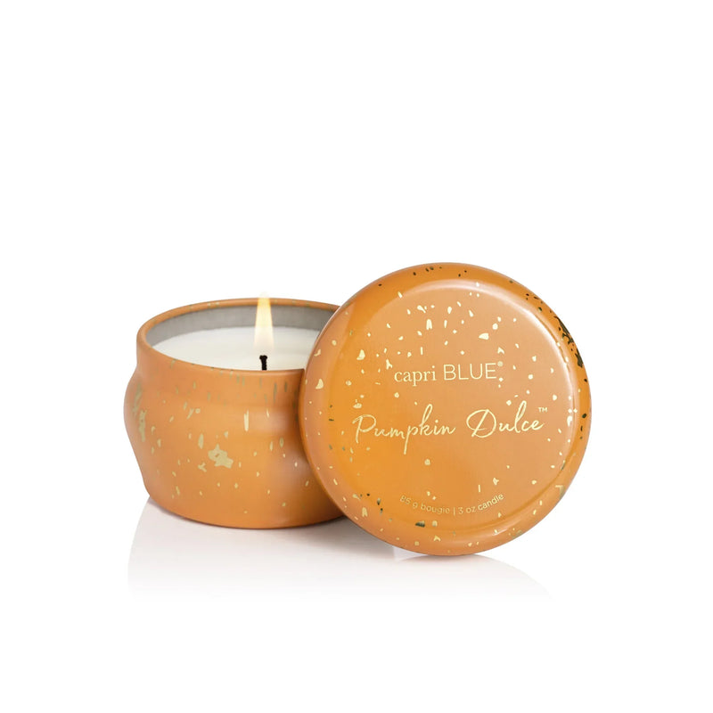 Capri blue pumpkin dulce tin glimmer mini candle in terracotta jar with speckled finish