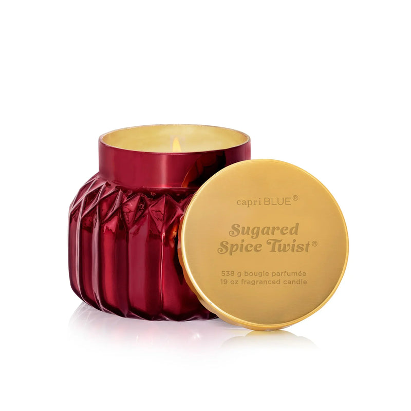 Capri Blue Signature Royal Gem Sugared Spice Twist Candle in textured red glass jar