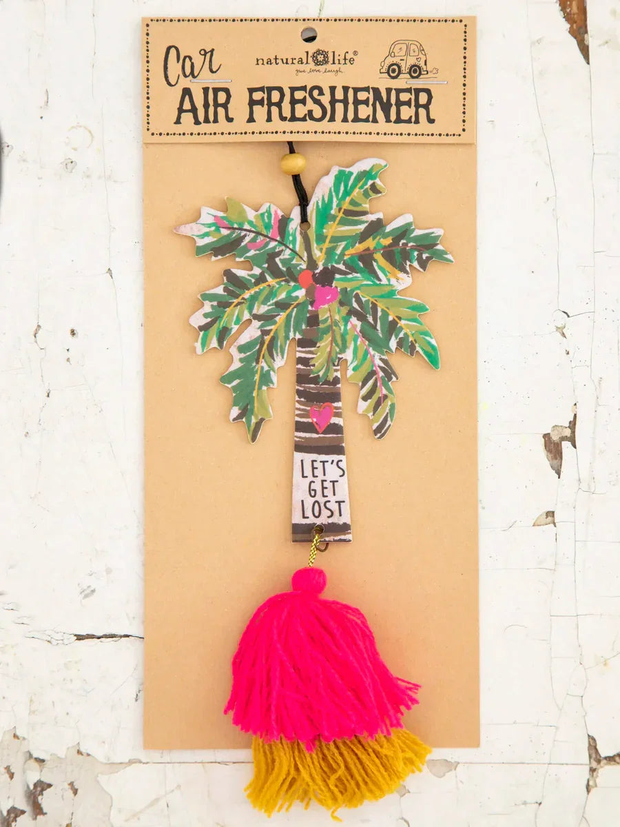 Car air freshener in a palm tree design, perfect for a boho free spirit vibe