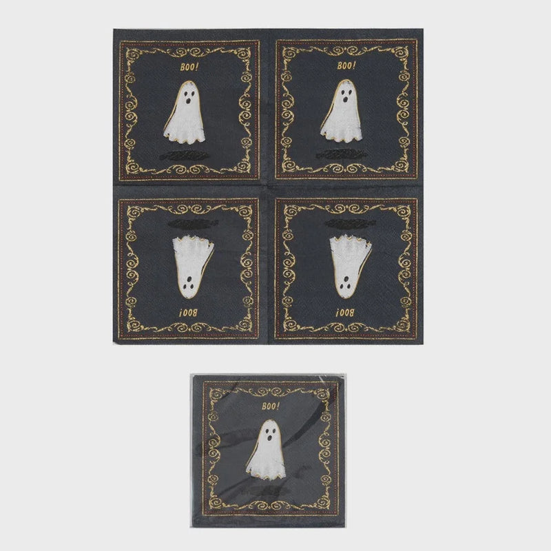 Cartoon ghost in ornate gold frame on Paper Cocktail Napkins for festive occasions