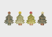 Ceramic christmas tree candle holders in green, yellow, and red with star toppers for stoneware christmas tree dish