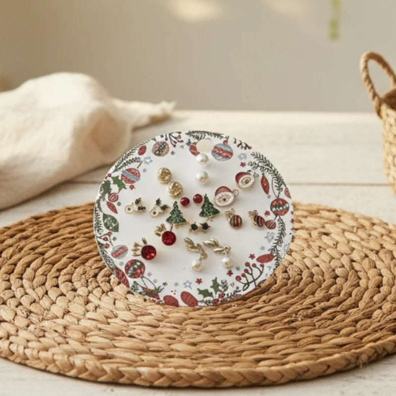 Festive Favorites Christmas Earring Set with Ceramic Floral Berry Holder