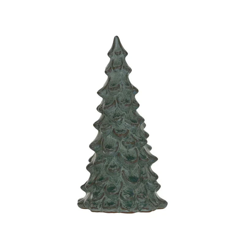 Ceramic evergreen tree figurine in dark green from Stoneware Tree Reactive Glaze collection