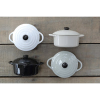 Ceramic cooking pots in white and black for the Stoneware Mini Baker with Lid