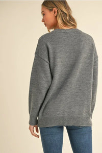 Los Angeles lettering charcoal gray oversized knit sweater top