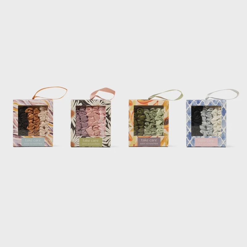 Crush Satin Scrunchies with chocolate-covered pretzel sticks in floral box