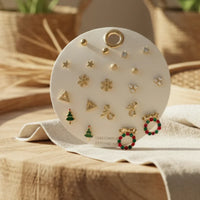 Festive Holiday Stud Set with Christmas Trees and Wreaths