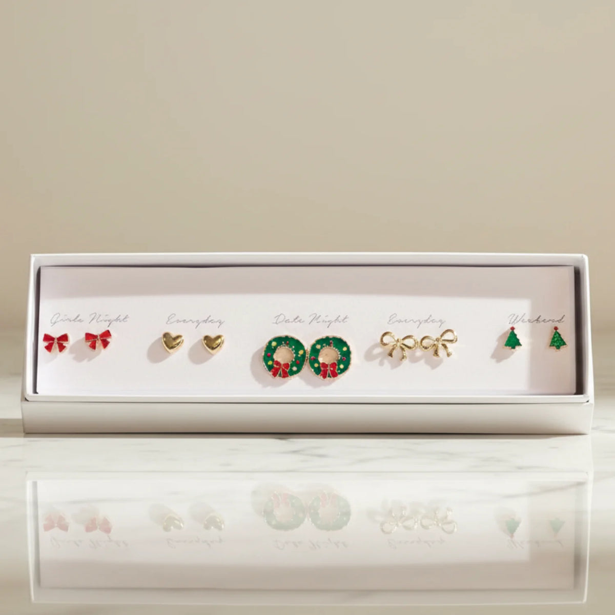 Wanderlust Dainty Earring Set in Christmas box with bows and wreaths