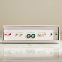 Wanderlust Dainty Earring Set in Christmas box with bows and wreaths