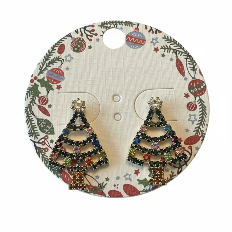 Vibrant Christmas tree earrings with multicolored rhinestones