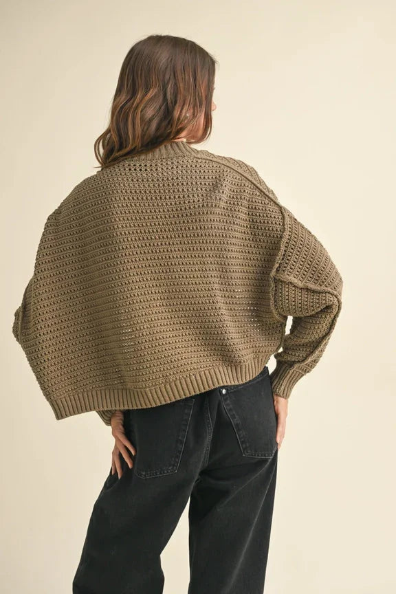 Chunky beige knit sweater cardigan with wide sleeves for women’s boho chic clothing