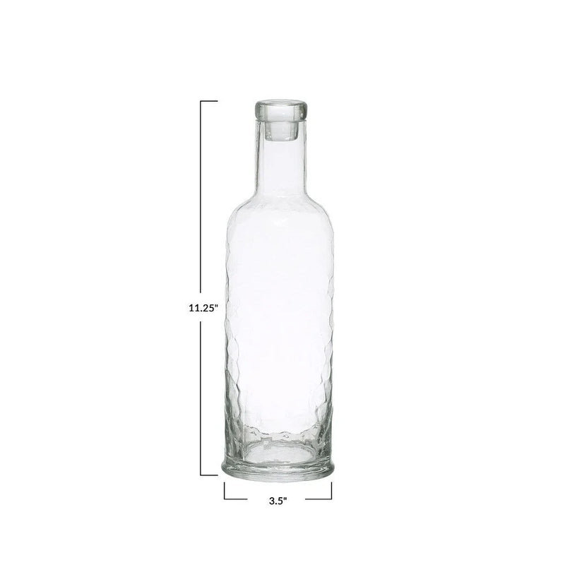 Clear glass carafe with hammered texture and cork stopper, 32 oz capacity