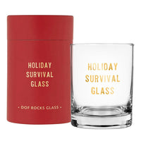 Clear glass tumbler with gold lettering and red packaging for Christmas Stemless Wine Glasses