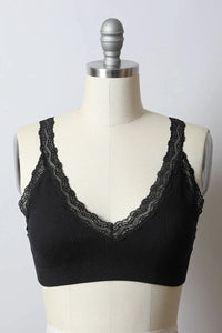 Close-up of Lace Trim Padded Bralette on mannequin showcasing feminine elegance and comfort