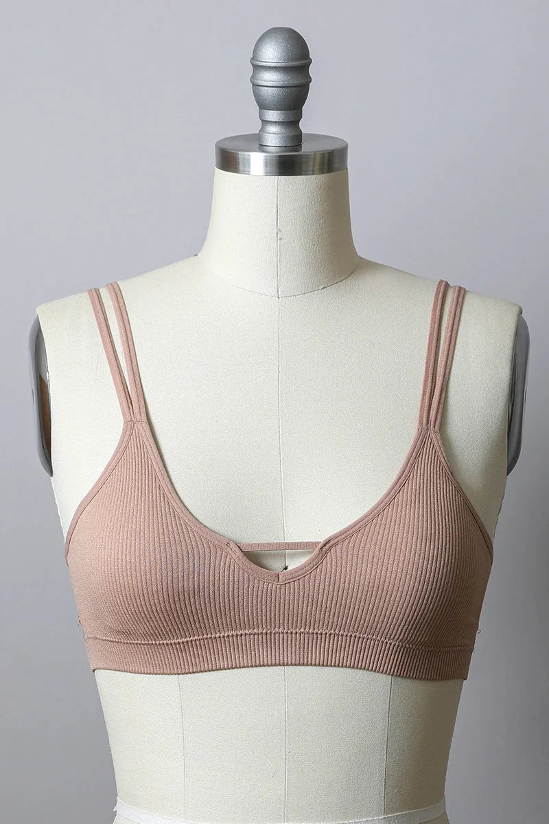 Close-up of a dress on a mannequin featuring a Padded Ribbed Keyhole Front Bralette