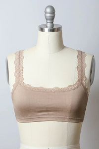 Close-up of a Seamless Lace Strap Bralette on a mannequin against a white background