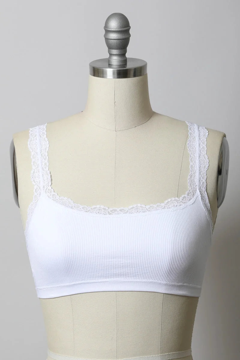 Close-up of a dress on a mannequin highlighting the Seamless Lace Strap Bralette features