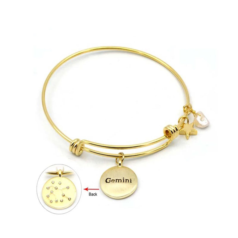 Close-up of 20 Karat Gold Plated Gemini Zodiac Sign Bracelet with charm