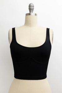 Close-up of mannequin torso featuring Ribbed Underline Seams Brami Top in black