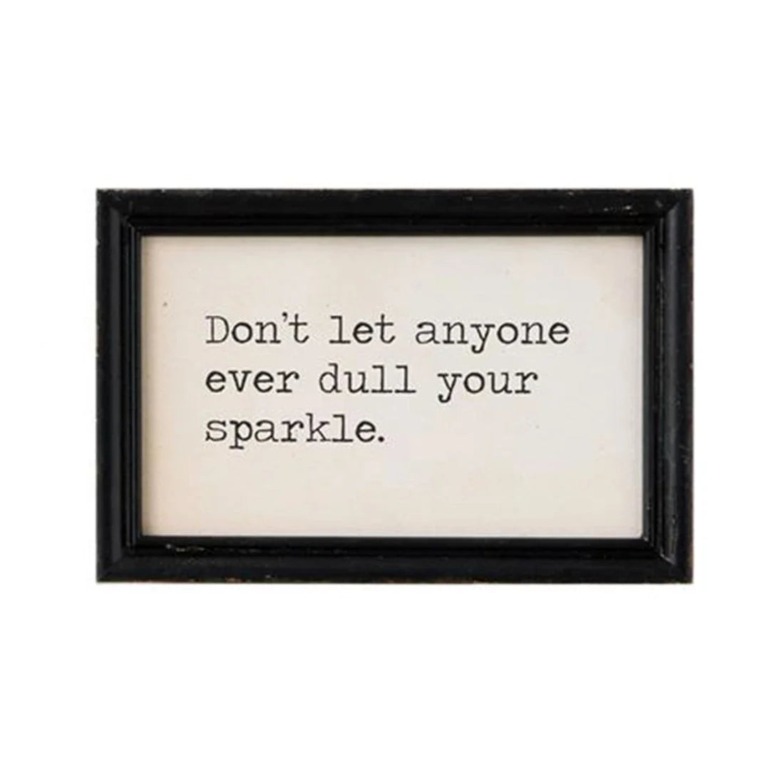 Close-up of DON’T LET ANYONE EVER DULL YOUR SPARKLE FRAMED WALL DECOR showcasing layered images