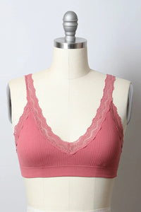 Close-up of a pink Lace Trim Padded Bralette showcasing feminine elegance and comfort