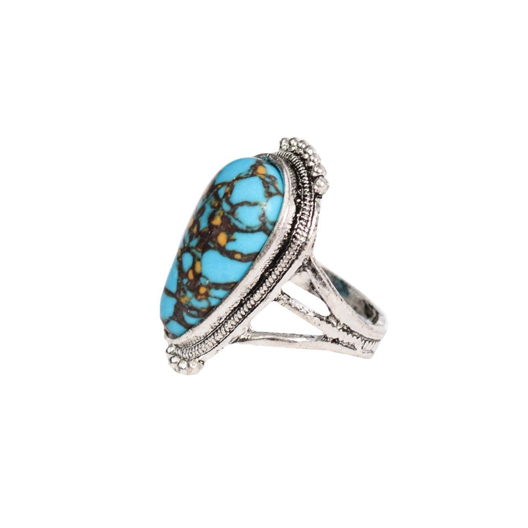 Turquoise Raindrop Adjustable Ring - Rings