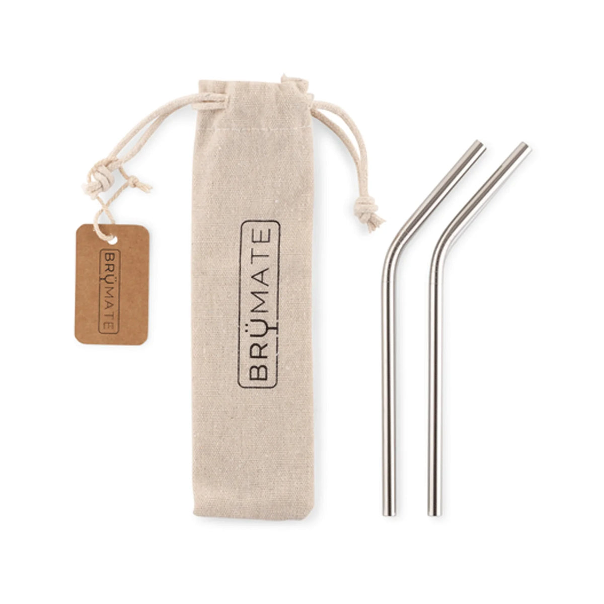 Close-up of a stainless steel straw with a bag and a straw for eco-friendly drinking