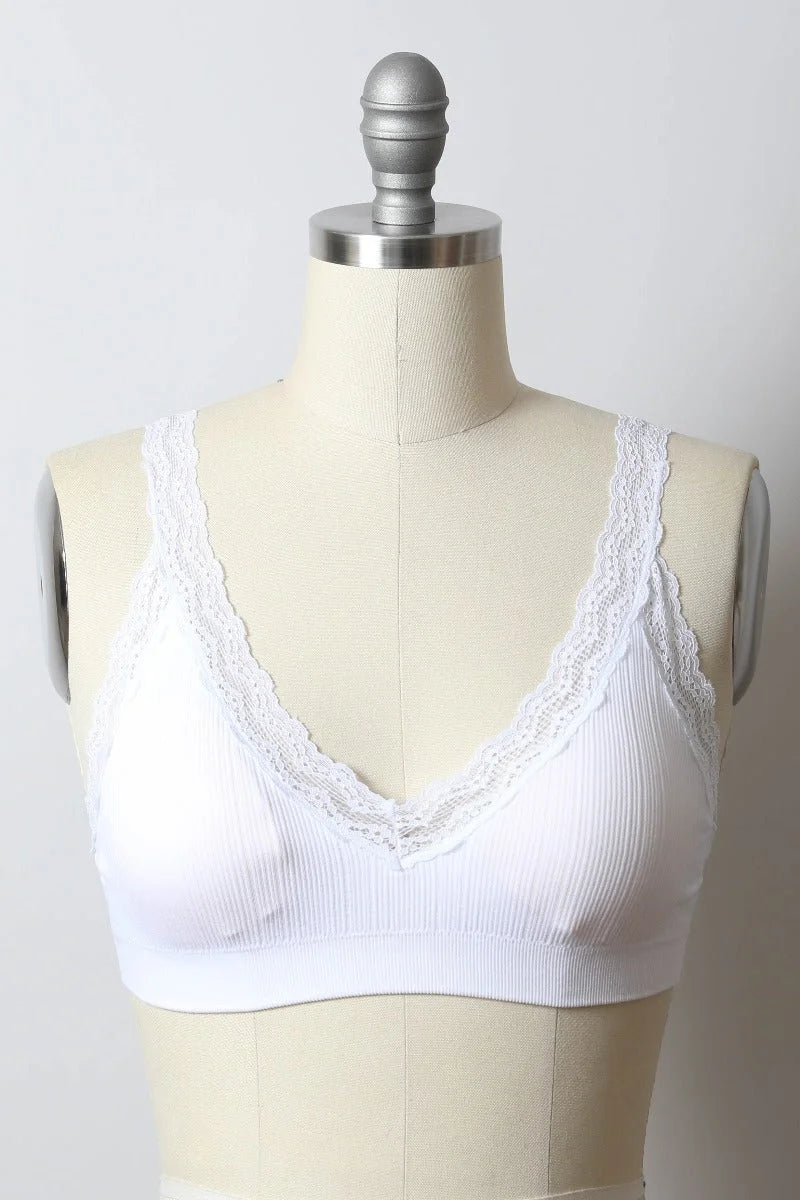 Close-up of a Lace Trim Padded Bralette on a mannequin showcasing feminine elegance