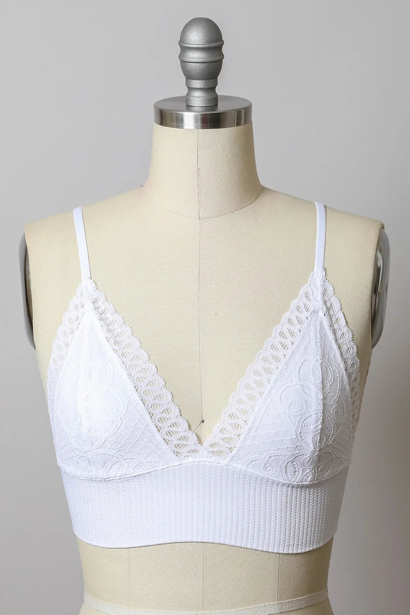 Close-up of WAISTBAND LOOP LACE SEAMLESS BRAMI BRALETTE on a mannequin