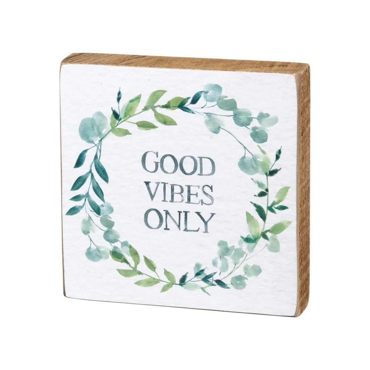 Coaster featuring watercolor wreath design, complementing the Good Vibes Only Sign