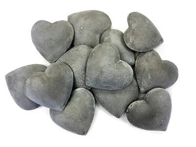 Heart-shaped gray stones displayed in HEART SHAPE METAL for women’s boho chic clothing