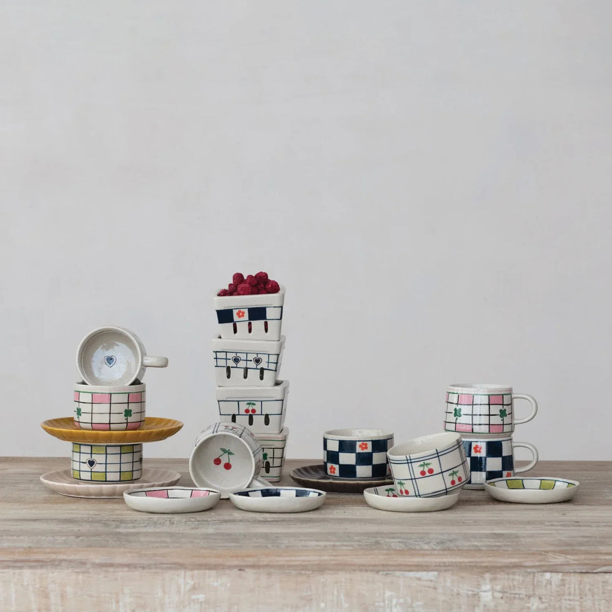 Patterned ceramic tableware featuring a 12 OZ hand-painted stoneware mug with intricate designs