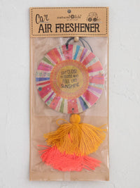 Colorful circular CAR AIR FRESHENER with tassels for a boho free spirit vibe