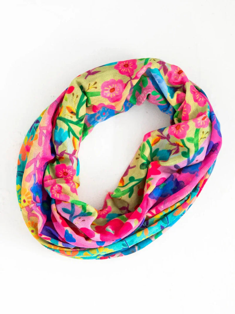 Colorful Floral Infinity Scarf featuring vibrant patterns for a free spirit boho look