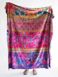 Colorful floral patterned textile on DOUBLE-SIDED COZY THROW BLANKET - JEWEL BORDER