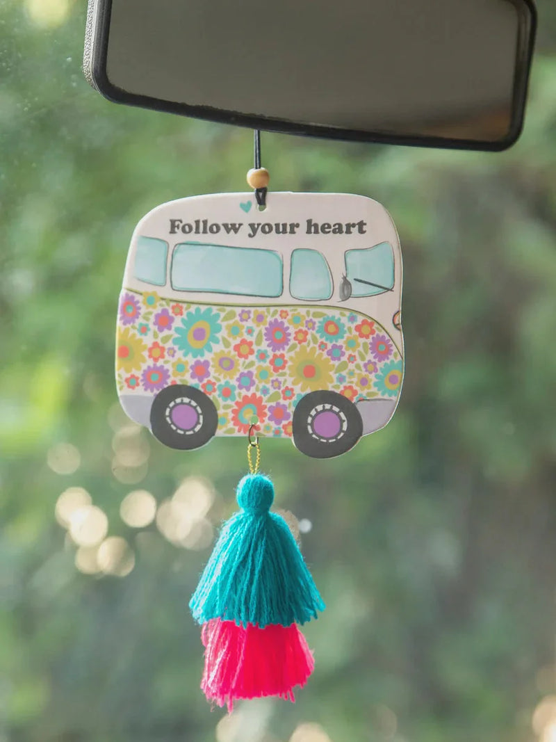 Colorful floral Car Air Freshener with tassels for boho free spirit vibes