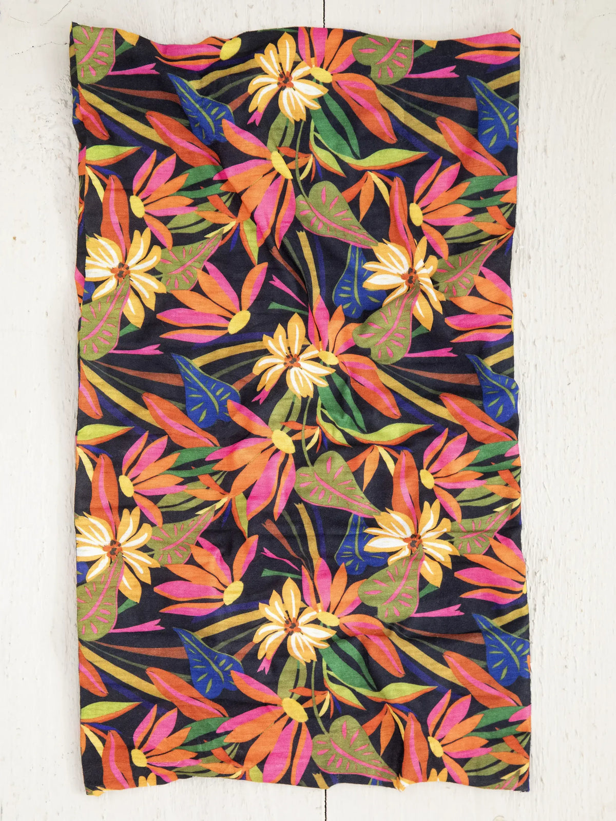 Colorful floral print scarf hanging on white wall - Full Boho Bandeau Headband Black Tropical