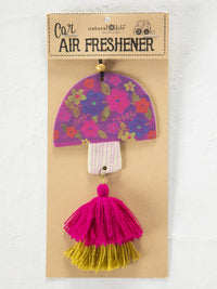 Colorful Purple Mushroom air freshener with boho tassel for a flowy vibe in cars