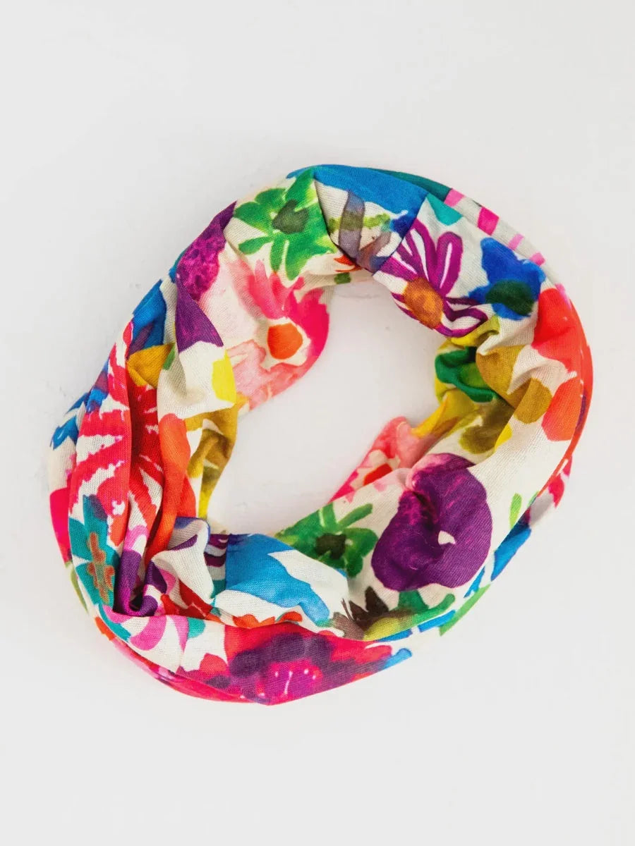 Colorful flower print scarf featured as FULL BOHO BANDEAU HEADBAND for stylish headwrap