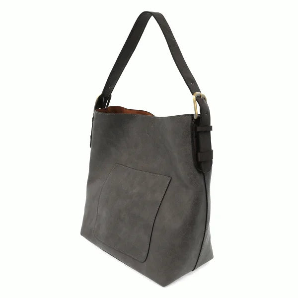 Convertible Tote Bag in Charcoal - Vegan Leather Classic Hobo Main Bag Displayed