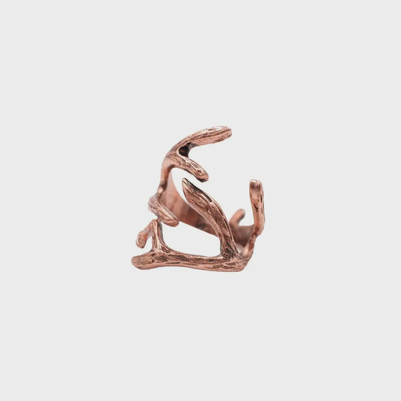Copper-colored abstract deer antler ring featured in the Rose Gold Deer Antler Ring collection