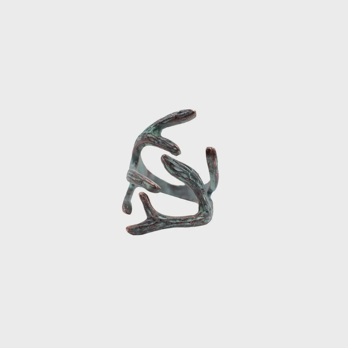Copper-colored branch-like deer antler ring for a stylish deer antler accessory