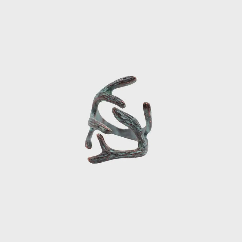 Copper-colored branch-like deer antler ring for a stylish deer antler accessory