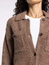 Cozy brown sweater jacket with ribbed white undershirt from THREAD AND SUPPLY LOIS collection