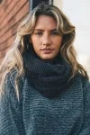 Cozy charcoal gray knit infinity scarf with luxurious faux sherpa lining