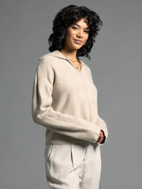 Cream cashmere Prudence Sweater with v-neck and long sleeves