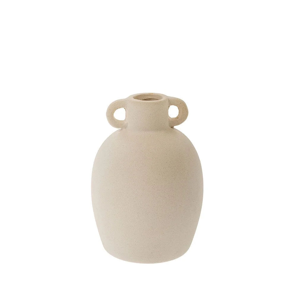 Cream-colored Aspen Stoneware Vase with small handles, perfect for elegant decor