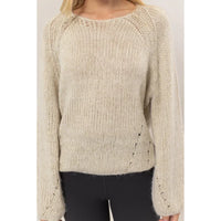 Cream-colored chunky knit sweater pullover, perfect addition to women’s boho chic clothing