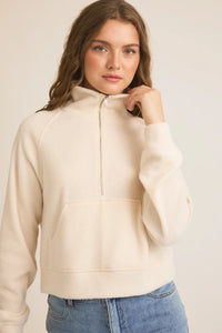 Cream-colored half-zip pullover sweater size small from Women’s Boho Chic Clothing at Shop Daisy